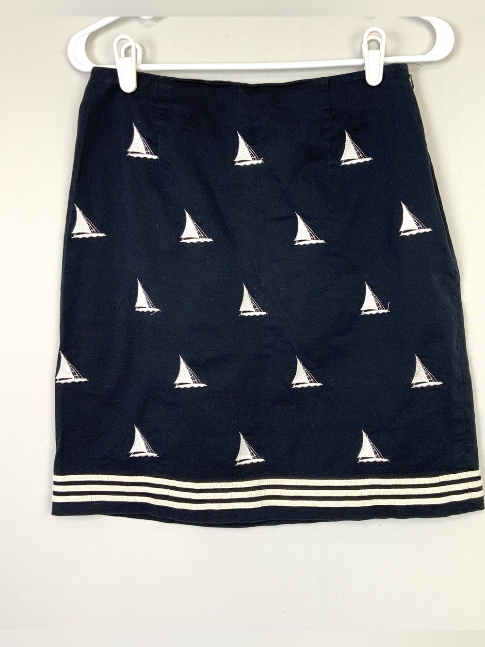VTG Talbots Petites Sz 6P Navy Blue Sailboat Embroidered Summer Skirt Cotton - Picture 4 of 7